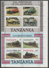 Tanzania 1985 Railways m/sheet se-tenant with 1986 Centenary of Motoring m/sheet both unmounted mint with perforations doubled, from uncut archive sheet, previously unoffered