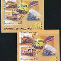 Cuba 2006 Belgica 06 Stamp Exhibition (Railways) perf m/sheet with a particularly lighter background colour, plus normal both fine cto used