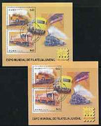 Cuba 2006 Belgica 06 Stamp Exhibition (Railways) perf m/sheet with a particularly lighter background colour, plus normal both fine cto used