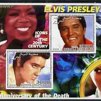 Somalia 2002 Elvis Presley 25th Anniversary of Death #02 perf sheetlet containing 2 values with Oprah Winfrey, Allen Ginsberg & Diana in background fine cto used