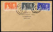 Malaya - Straits Settlements 1937 KG6 Coronation set of 3 on cover with first day cancel addressed to the forger, J D Harris.,Harris was imprisoned for 9 months after Robson Lowe exposed him for applying forged first day cancels t……Details Below