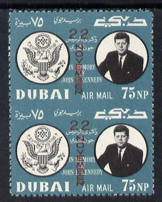 Dubai 1964 Kennedy Death Anniversary (22 Nov) 75np unmounted mint pair imperf between (as SG 133)*