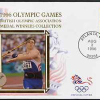 United States 1996 Atlanta Olympics 32c Decathlon on illustrated Benham silk cover (British Olympic Association showing Steve Backley) with special Atlanta cancel, SG 3184