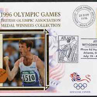 United States 1996 Atlanta Olympics 32c Men's Gymnastics on illustrated Benham silk cover (British Olympic Association showing Steve Smith) with special Atlanta cancel, SG 3201