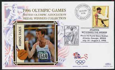 United States 1996 Atlanta Olympics 32c Men's Gymnastics on illustrated Benham silk cover (British Olympic Association showing Steve Smith) with special Atlanta cancel, SG 3201