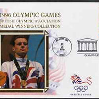 United States 1996 Atlanta Olympics 32c Swimming on illustrated Benham silk cover (British Olympic Association showing Graeme Smith) with special Atlanta cancel