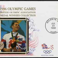 United States 1996 Atlanta Olympics 32c Swimming on illustrated Benham silk cover (British Olympic Association showing Paul Palmer) with special Atlanta cancel