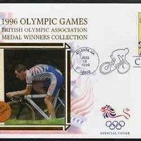 United States 1996 Atlanta Olympics 32c Men's Cycling on illustrated Benham silk cover (British Olympic Association showing Chris Boardman) with special Cycling cancel, SG 3188
