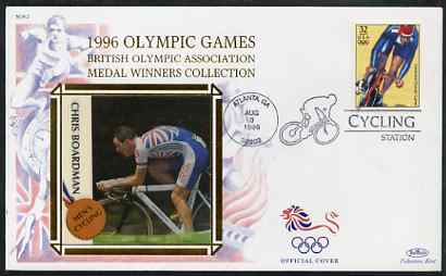United States 1996 Atlanta Olympics 32c Men's Cycling on illustrated Benham silk cover (British Olympic Association showing Chris Boardman) with special Cycling cancel, SG 3188