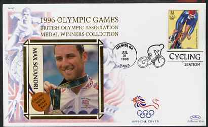 United States 1996 Atlanta Olympics 32c Men's Cycling on illustrated Benham silk cover (British Olympic Association showing Max Sciandri) with special Cycling cancel, SG 3188