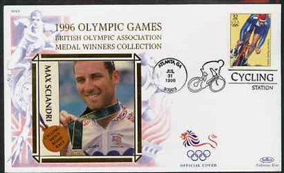 United States 1996 Atlanta Olympics 32c Men's Cycling on illustrated Benham silk cover (British Olympic Association showing Max Sciandri) with special Cycling cancel, SG 3188
