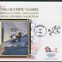 United States 1996 Atlanta Olympics 32c Sailboarding on illustrated Benham silk cover (British Olympic Association showing John Merricks & Ian Walker) with special Atlanta cancel