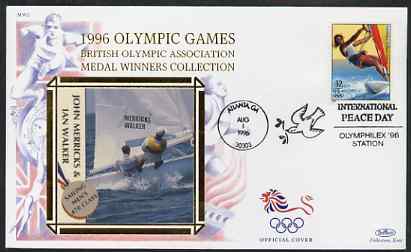 United States 1996 Atlanta Olympics 32c Sailboarding on illustrated Benham silk cover (British Olympic Association showing John Merricks & Ian Walker) with special Atlanta cancel