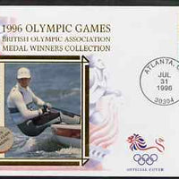 United States 1996 Atlanta Olympics 32c Sailboarding on illustrated Benham silk cover (British Olympic Association showing Ben Ainslie) with special Atlanta cancel