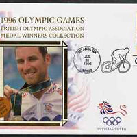 United States 1996 Atlanta Olympics 32c Show Jumping on illustrated Benham silk cover (British Olympic Association showing Max Sciandri) with special Cycling cancel, SG 3202
