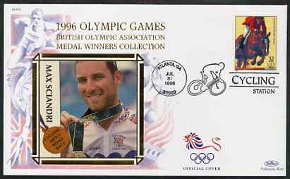 United States 1996 Atlanta Olympics 32c Show Jumping on illustrated Benham silk cover (British Olympic Association showing Max Sciandri) with special Cycling cancel, SG 3202