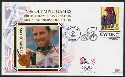 United States 1996 Atlanta Olympics 32c Show Jumping on illustrated Benham silk cover (British Olympic Association showing Max Sciandri) with special Cycling cancel, SG 3202