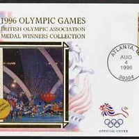 United States 1996 Atlanta Olympics 32c Wrestling on illustrated Benham silk cover (British Olympic Association showing Closing Ceremony) with special Atlanta cancel, SG 3189