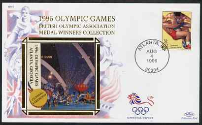 United States 1996 Atlanta Olympics 32c Wrestling on illustrated Benham silk cover (British Olympic Association showing Closing Ceremony) with special Atlanta cancel, SG 3189