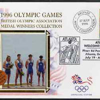 United States 1996 Atlanta Olympics 32c Canoeing on illustrated Benham silk cover (British Olympic Association showing Men's Coxless Four Team) with special Atlanta cancel, SG 3185