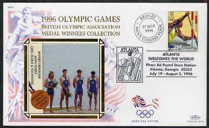 United States 1996 Atlanta Olympics 32c Canoeing on illustrated Benham silk cover (British Olympic Association showing Men's Coxless Four Team) with special Atlanta cancel, SG 3185