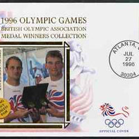 United States 1996 Atlanta Olympics 32c Men's Rowing on illustrated Benham silk cover (British Olympic Association showing Steven Redgrave & Matthew Pinsent) with special Atlanta cancel, SG 3195