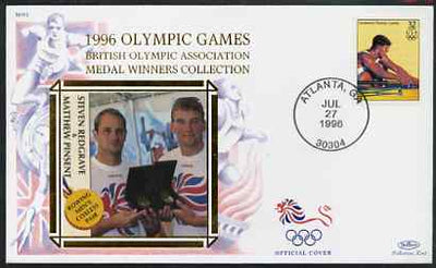 United States 1996 Atlanta Olympics 32c Men's Rowing on illustrated Benham silk cover (British Olympic Association showing Steven Redgrave & Matthew Pinsent) with special Atlanta cancel, SG 3195