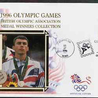 United States 1996 Atlanta Olympics 32c Men's Hurdling on illustrated Benham silk cover (British Olympic Association showing Jonathan Edwards) with special Atlanta cancel, SG 3199