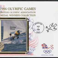 United States 1996 Atlanta Olympics 32c Swimming on illustrated Benham silk cover (British Olympic Association showing John Merricks & Ian Walker) with special Atlanta cancel