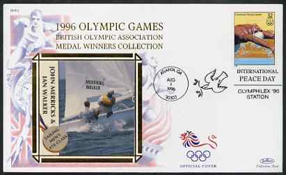 United States 1996 Atlanta Olympics 32c Swimming on illustrated Benham silk cover (British Olympic Association showing John Merricks & Ian Walker) with special Atlanta cancel