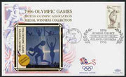 United States 1996 Centenary of Modern Olympics 32c Discus Thrower on illustrated Benham silk cover (British Olympic Association showing Opening Ceremony) with special Atlanta cancel
