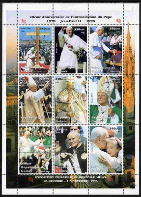 Guinea - Conakry 1998 20th Anniversary of Election of Pope John Paul II #1 perf sheetlet containing 9 values unmounted mint