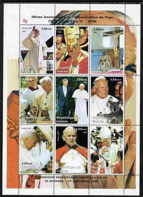 Guinea - Conakry 1998 20th Anniversary of Election of Pope John Paul II #2 perf sheetlet containing 9 values unmounted mint
