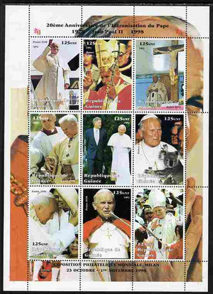 Guinea - Conakry 1998 20th Anniversary of Election of Pope John Paul II #2 perf sheetlet containing 9 values unmounted mint