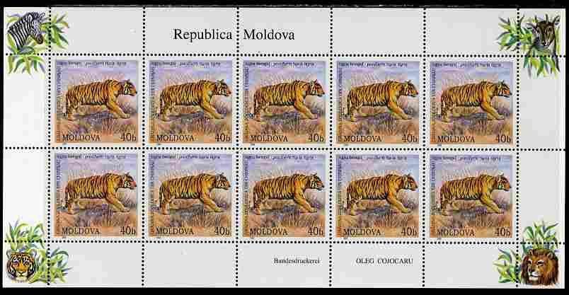Moldova 2001 Chinese Zoo 40b Tiger perf sheetlet containing 10 values unmounted mint SG 398