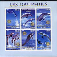 Congo 2003 Dolphins imperf sheetlet #01 (vert stamps) containing 6 values each with Rotary Logo, unmounted mint