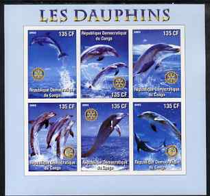 Congo 2003 Dolphins imperf sheetlet #01 (vert stamps) containing 6 values each with Rotary Logo, unmounted mint