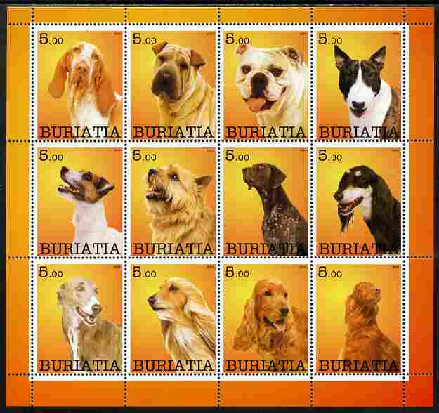 Buriatia Republic 2001 Dogs #2 (various breeds) perf sheetlet containing complete set of 12 values, unmounted mint
