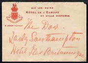 Great Britain 1907 Hastily written note from PRINCESS CHRISTIAN to the Lady Southampton saying 'Unionist returned majority over 600', complete with matching envelope (Hotel de L'Europe).,(Lady Ismay Southampton was Lady-in-Waiting……Details Below