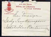 Great Britain 1907 Letter from PRINCESS CHRISTIAN to the Lady Southampton saying 'Baby Gibb's Husband has died suddenly the day after his Father Ld Aldenham', complete with roughly opened envelope (Hotel de L'Europe).,(Lady Ismay ……Details Below