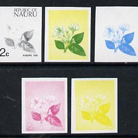 Nauru 1973 Flower (Kauwe lud) 2c definitive (SG 100) set of 5 unmounted mint IMPERF progressive proofs on gummed paper (blue, magenta, yelow, black and blue & yellow)