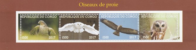 Congo 2017 Birds of Prey #2 perf sheetlet containing 4 values unmounted mint. Note this item is privately produced and is offered purely on its thematic appeal