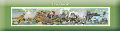 Congo 2017 Dinosaurs #1 imperf sheetlet containing 4 values unmounted mint. Note this item is privately produced and is offered purely on its thematic appeal