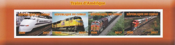 Congo 2017 Trains of America imperf sheetlet containing 4 values unmounted mint. Note this item is privately produced and is offered purely on its thematic appeal