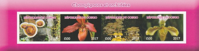 Congo 2017 Fungi & Orchids imperf sheetlet containing 4 values unmounted mint. Note this item is privately produced and is offered purely on its thematic appeal