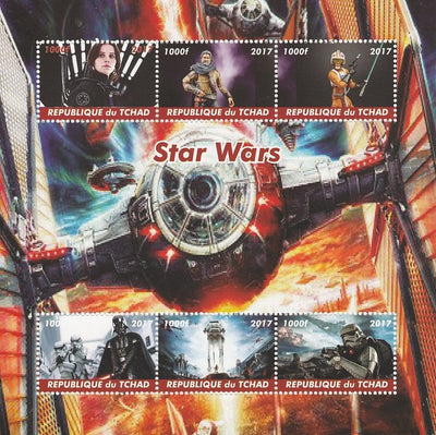 Chad 2017 Star Wars perf sheetlet containing 6 values unmounted mint. Note this item is privately produced and is offered purely on its thematic appeal. .
