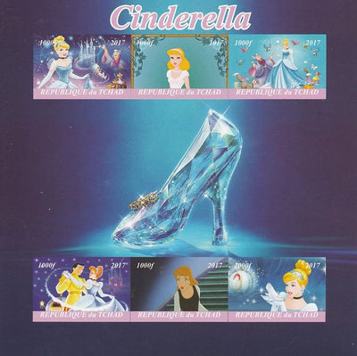 Chad 2017 Disney's Cinderella imperf sheetlet containing 6 values unmounted mint. Note this item is privately produced and is offered purely on its thematic appeal. .