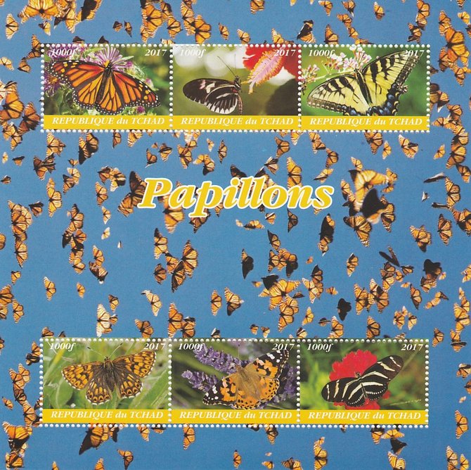 Chad 2017 Butterflies perf sheetlet containing 6 values unmounted mint. Note this item is privately produced and is offered purely on its thematic appeal. .