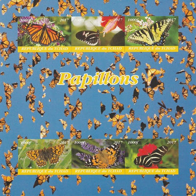 Chad 2017 Butterflies imperf sheetlet containing 6 values unmounted mint. Note this item is privately produced and is offered purely on its thematic appeal. .