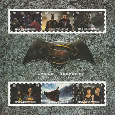 Central African Republic 2016 Batman v Superman #1 perf sheetlet containing 6 values unmounted mint. Note this item is privately produced and is offered purely on its thematic appeal